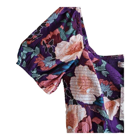NWT Band of the Free Aimee Purple Floral Puff Sleeve Mini Dress - Picture 6 of 10